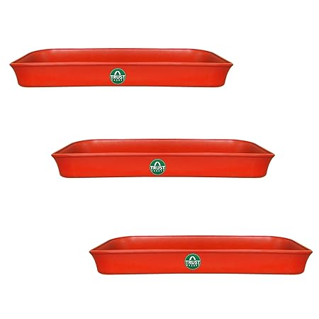 TrustBasket UV Treated 15.3 inch Rectangular Bottom Tray(Plate/Saucer) Suitable for 16 inch Rectangular Plastic Pot - Terracotta Color - Set of 3