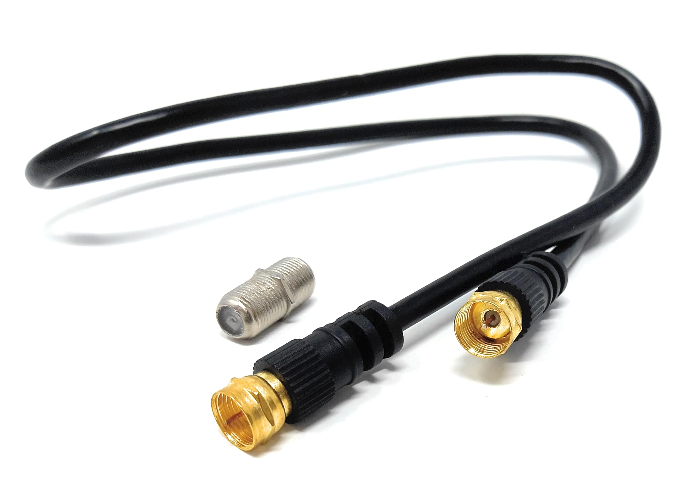 DRUT 0.5m F-Type Connector TV RG6 Cable With (F-Type Female Coupler) Compatible With STB, Dish TV, Satellite, Antenna Coax Cable Lead 1.6ft Black