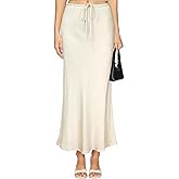 Teddify Women's Linen Drawstring Maxi Skirt High Waisted Flowy Flared A-Line Long Skirts with Lining