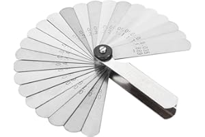 PEC Tools 26 Blades Stainless Steel Feeler Gauge 0.0015-0.035'' Straight Blade 1/2" Width Measuring Tool for Measuring Gap Width and Thickness for Guitar, Spark Plug, Piston Measure Made in USA