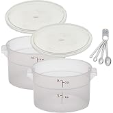 Lumintrail Cambro 2 Quart Round Food Storage Container, 2-Pack Translucent, with a Translucent Lid, Bundle with a Measuring Spoon Set