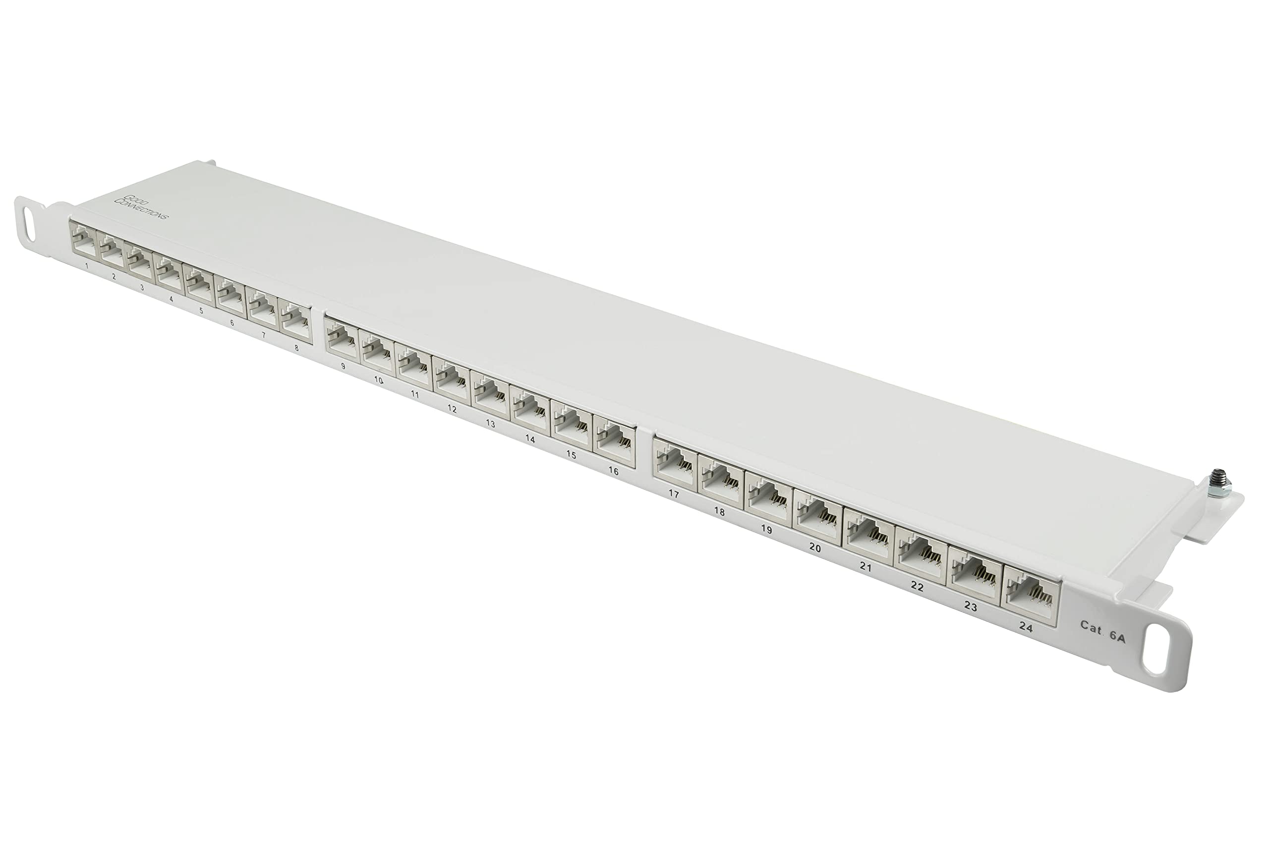 Good Connections® Patch Panel / Patch Panel - 19" - Server Mounting / Rack Mounting - Cat. 6A, 500 MHz - 10-GIGABIT capable - 24-Port - 0.5U - STP Shielded - Tool Opening - Light Grey (RAL7035)