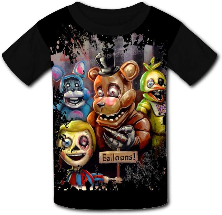 RETHYJU Black Raglan T-Shirts, Five-Nights-at-Freddy FN-AF Short Sleeve Sports Sweat Tee for Teen Kids Boys Girls