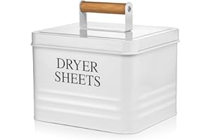 Calindiana Modern Farmhouse Metal Laundry Dryer Sheets Holder Fabric Softener Dispenser with Lid for Laundry Room Decor and Accessories and Space Saving Laundry Organization and Storage, White