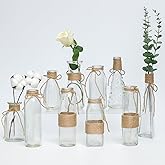 CheeryStow 10Pcs Small Glass Vases Set - Clear Mini Bud Vases with Twine Ropes, Vintage Farmhouse Style for Flower Arrangements, Centerpieces, Wedding, Home and Table Decor