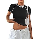 Avanova Women Raglan Colorblock Baby Tee Shirt Short Sleeve Summer Casual Tops