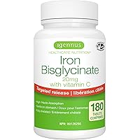 Igennus Clean Iron Bisglycinate 20mg with Vitamin C, 6 Month Supply, Chelated Form and Gentle on the Stomach, High Absorption