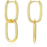 Follome Gold Paperclip Earrings for Women 18K Gold Plated Oval Hoops Earring Rectangle Earrings Square Hoops U Shape Link Hoops Earrings Chunky Hoop Earrings