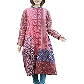 CORETIC Women's Trench Coat Cotton Linen Floral Print Jacket Chinese Style Patchwork Outwear