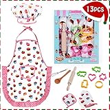HmiL-U Chef Set for Kids - 13 Pcs Kids Cooking and Baking Set Includes Kids Apron, Chef Hat, Utensils, Cooking Mitt for Kids Chef Role Play Set , Gift for 3 Year Old Girls and up(Cake) â€¦