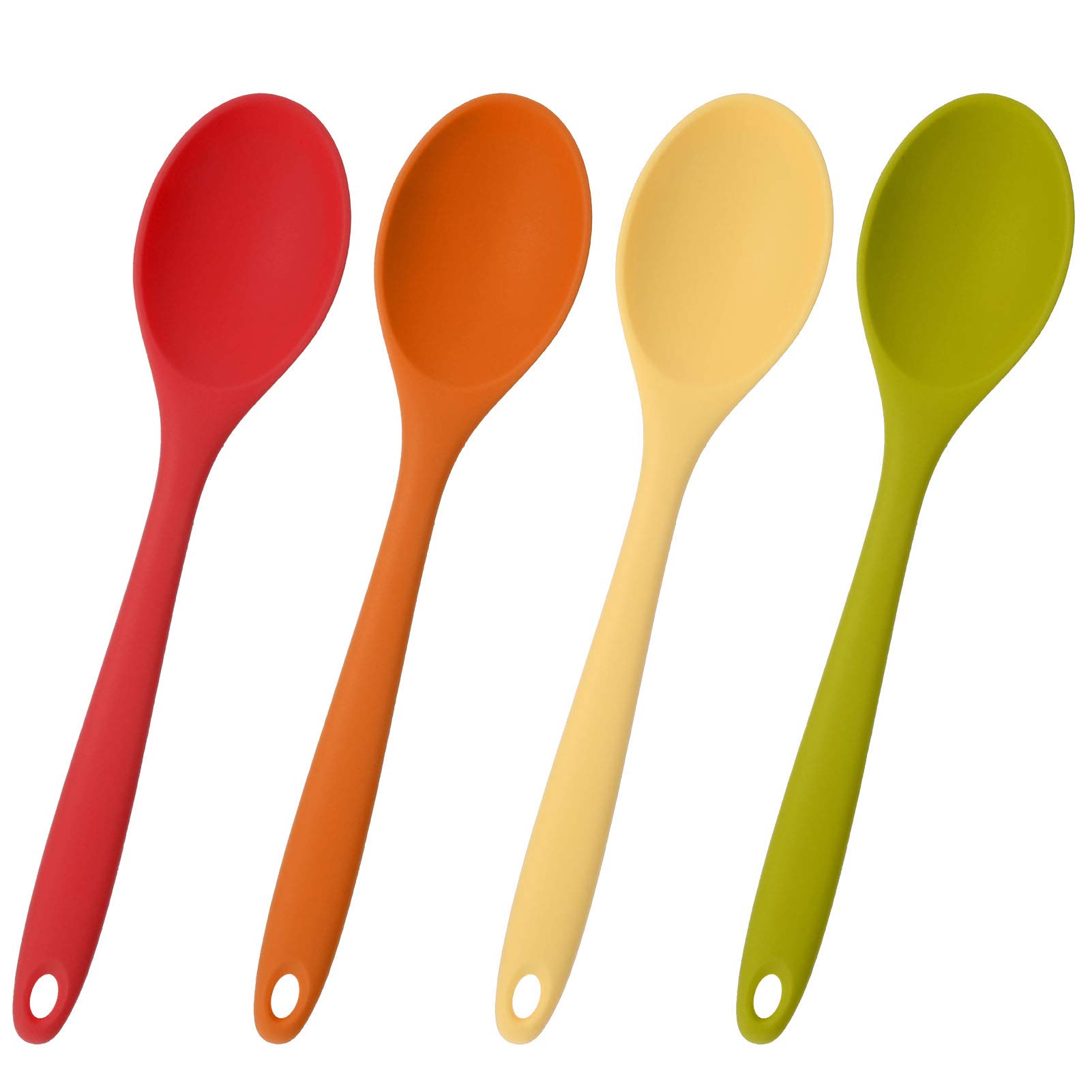 Phoetya 4pcs Silicone Stirring Spoon, Non-Stick Serving Soup Spoon with Heat Resistant Silicone Handle Spoon with Long Handle Candy Color Kitchen Cooking Spoon for Cooking Baking