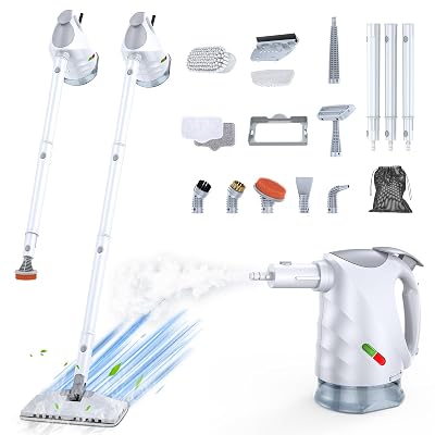 ScrubWiz 10-in-1 Steam Cleaner, Steam Mop & Detachable Handheld Steam Cleaner, 320ml Water Tank, 10s Fast Heating, Portable Steamer for Kitchen, Floor, Tiles, Window, BBQ Grill, Car, Bright White