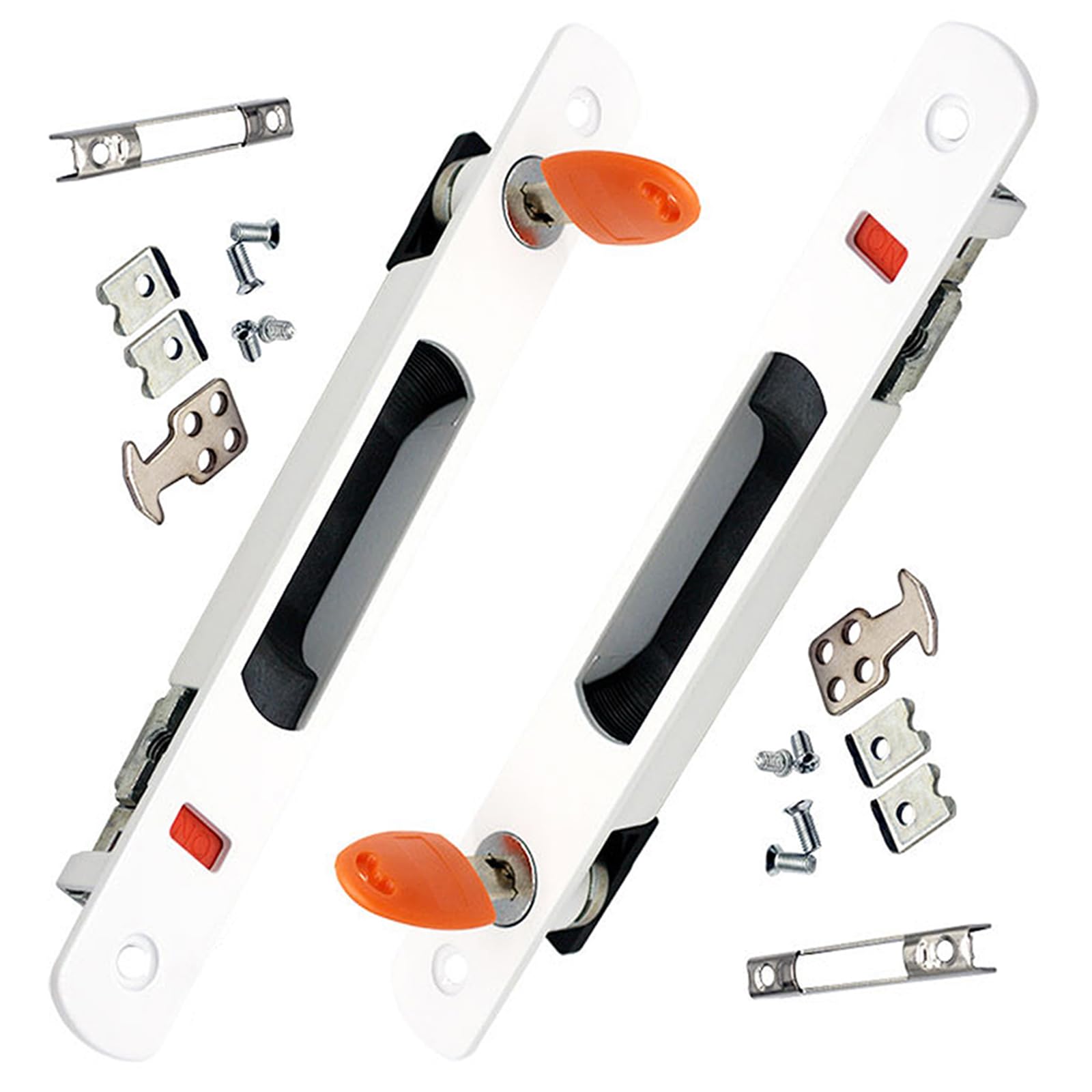 ZHEHUA 2-Pack Sliding Door Single-Sided Hook Lock with Key, White Aluminum Alloy Flush Mount Hardware for Patio/Mobile Doors & Windows