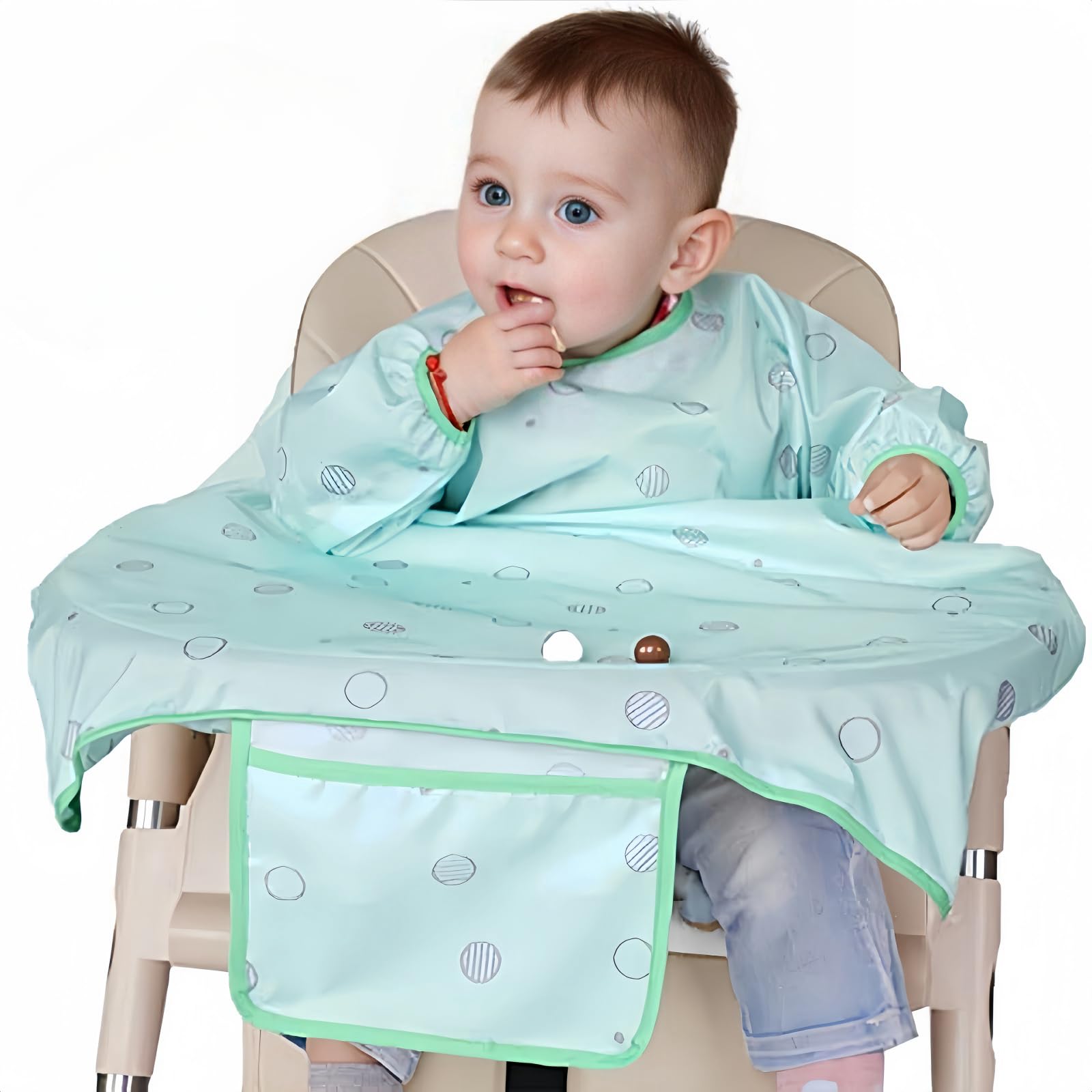 Photo 1 of MOTEERLLU Coverall Baby Feeding Bib for Eating,Long Sleeves Bib Attaches to Highchair and Table,Weaning Bibs