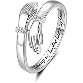 Step Forward Hug Ring for Women Sterling Silver, Adjustable Silver Hand Rings for Her, Birthday Anniversary Christmas Thanksgiving Day Gift Jewelry