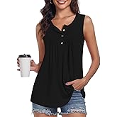 POPYOUNG Womens Summer Tank Tops Sleeveless Loose Fit Shirts Henley Button Down Casual Blouse