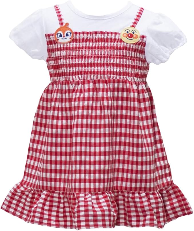Amazon Co Jp 年 夏物 アンパンマンガール 天竺 リップル チェック柄 フェイクレイヤード 半袖ワンピース Anpanman Girl レッド 90cm 服 ファッション小物