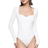 PUMIEY Women's Sweetheart Neck Long Sleeve Bodysuit Slimming Body Suit Going Out Tops Smoke Cloud Pro Collection