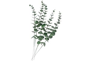 Tinsow 5 Pcs Real Touch Leaf Artificial Eucalyptus Stem Faux Eucalyptuses Wedding Bouquet Centerpiece Home Decor (Green)