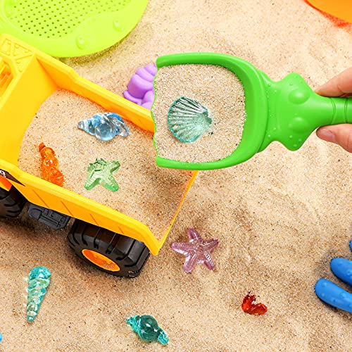 3 otters Beach Toy Set, 28 PCS Sand Toys for Toddlers Beach Truck Kids Beach Toys Bucket with Sifter, Shovel, Rake, Castle Sand Molds