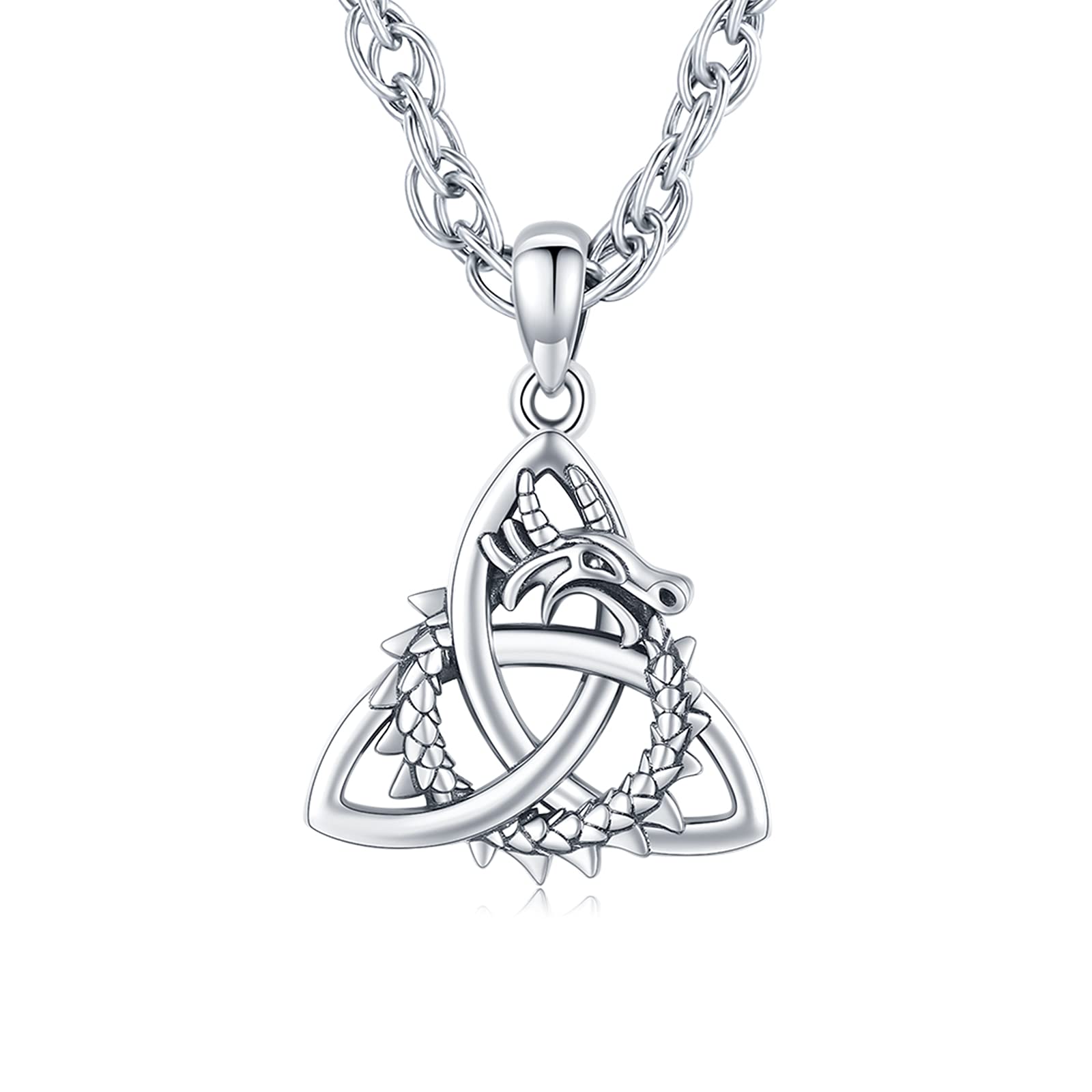 Waysles Celtic Dragon Necklace 925 Sterling Silver Chinese Dragon Celtic Knot Pendant Necklace Jewellery Gifts for Mens Womens Boys