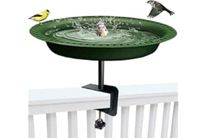 Garbuildman Deck Mounted Bird Bath Bowl Spa Birdfeeder & Adjustable Unheated Birdbath with Heavy Duty Clamp for Outdoor Garden, Oval Style, Green