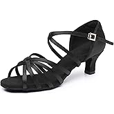 Rosefinch Women's Latin Dance Shoes Satin Professional Ballroom Salsa Practice Performance Wedding Dancing Shoes