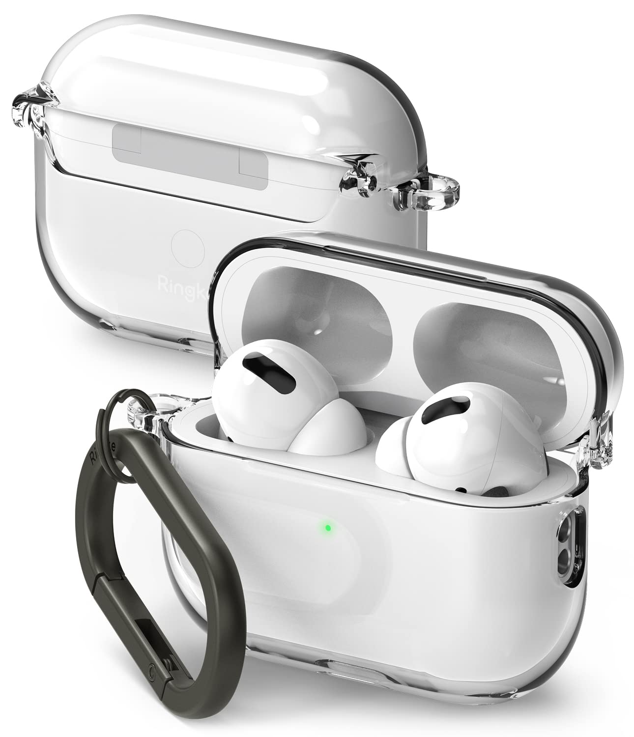 Ringke Hinge Compatible with AirPods Pro 2 Case, Transparent Hard PC Shell Shockproof Protective Cover with Keychain Carabiner for AirPods Pro 2nd Generation - Clear