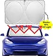 Auto Rover The Original Folding Windshield Sunshade for Tesla Model 3 Model Y 2018 2019 2020 2021 Custom Fit Sun Shade Cover