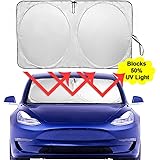 Auto Rover The Original Folding Windshield Sunshade for Tesla Model 3 Model Y 2018 2019 2020 2021 Custom Fit Sun Shade Cover