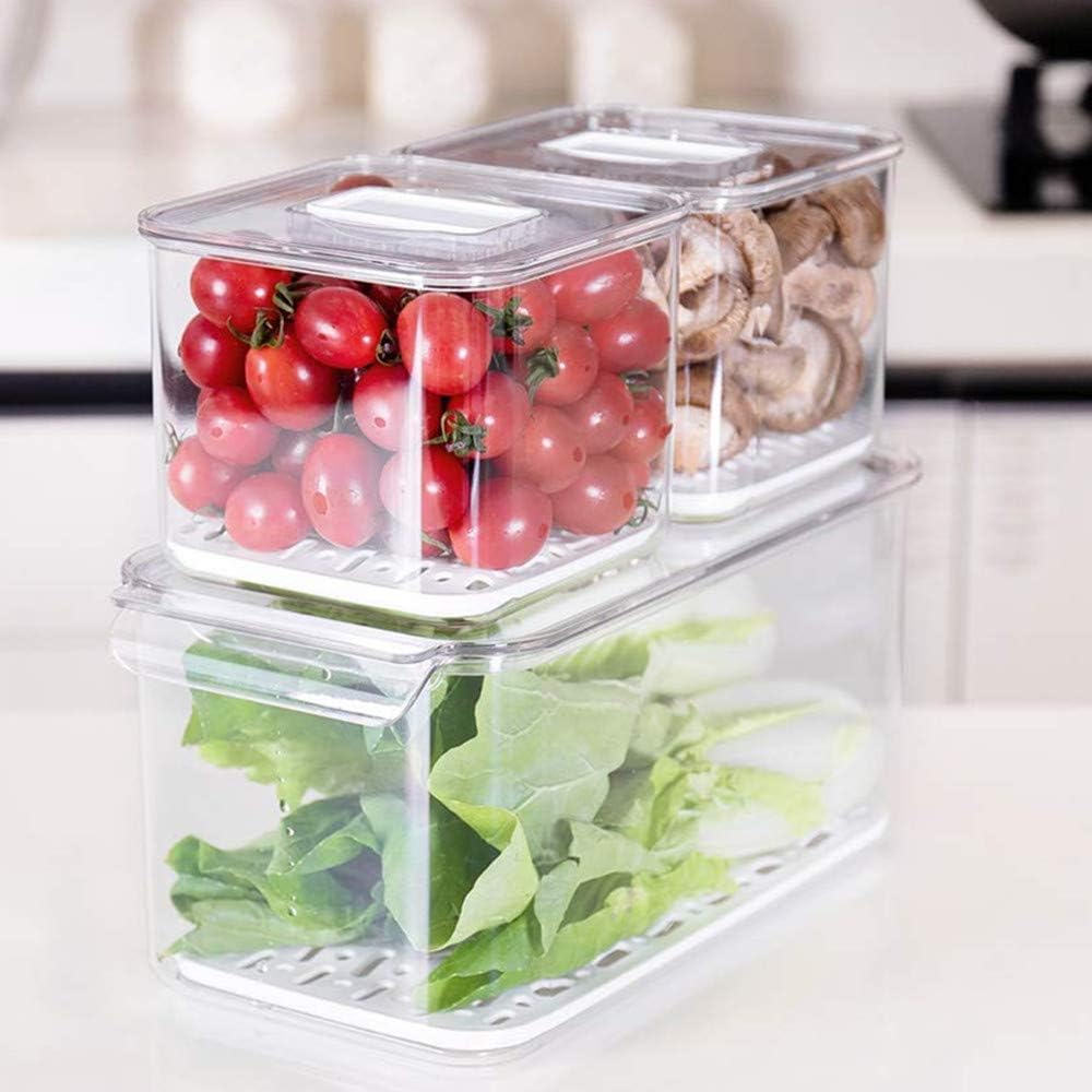 SANNO Fridge Food Storage Containers Produce Saver FreshWorks Produce - Stackable Refrigerator Kitchen Organizer Keeper- Set of 3