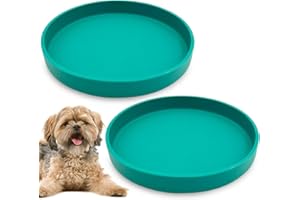 Apatal Silicone Dog Bowl Shallow Cat Food Bowls 7" Wide Puppy Plates Whisker Fatigue Pet Feeding Dishes Set of 2 for Dry and Wet Food Indoor (Round Green)