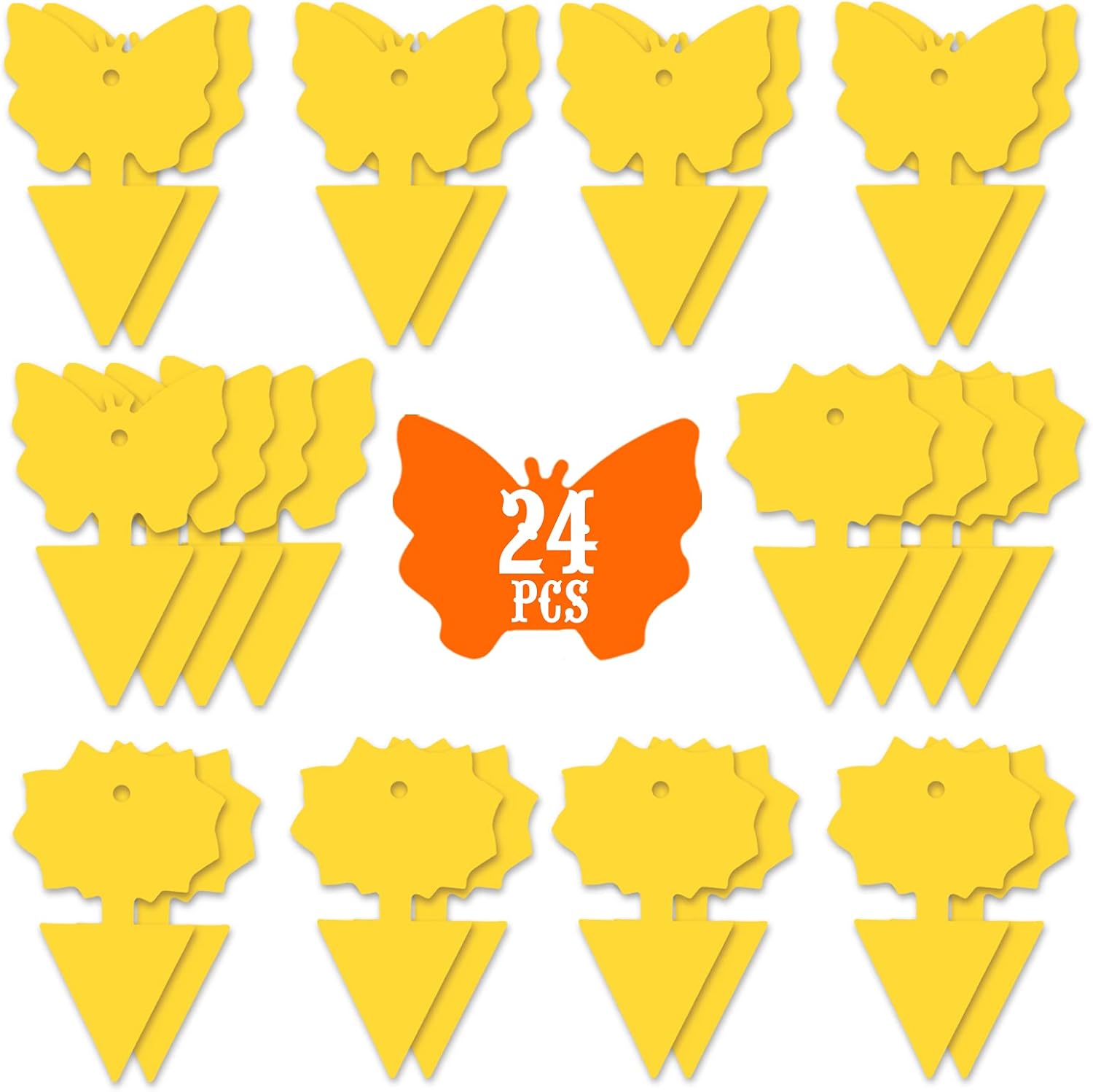 24PCS Fruit Fly Sticky Traps, Fungus Gnat Traps Insect Trap for Plants Kitchen Indoor and Outdoor(24 Light Yellow)