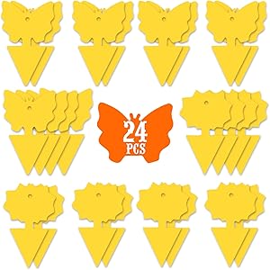 24PCS Fruit Fly Sticky Traps, Fungus Gnat Traps Insect Trap for Plants Kitchen Indoor and Outdoor(24 Light Yellow)