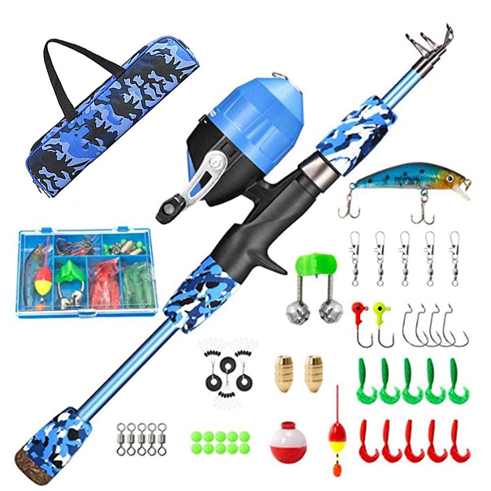Kids Fishing Rod Set, Portable Telescopic Fishing Pole and Reel Combo Kit for Children Full Fishing Equipment