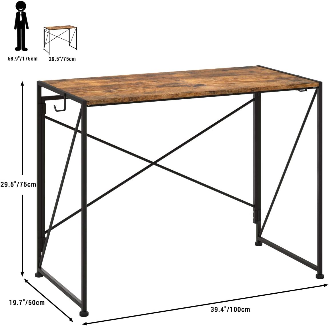 Engriy Folding Computer Desk, 39" Writing Study Desk for Home Office, Simple Industrial Style Wood Table Metal Frame for PC Laptop Notebook: Kitchen & Dining