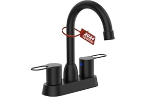 SUPWORK Bathroom Faucet Matte Black 2-Handle Bathroom Sink Faucet 360 Degree High Arc Swivel Spout Centerset 4 Inch Vanity Faucet RV Bathroom Faucet 3 Holes Lavatory Faucet
