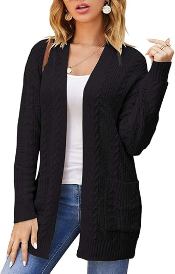 Tutorutor Womens Boho Cable Knit Open Front Cardigan Sweaters ...