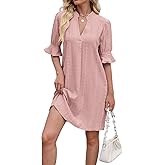 Shirts Dress for Women V Neck Short Sleeves Casual Flowy Summer Beach Vacation Shifts