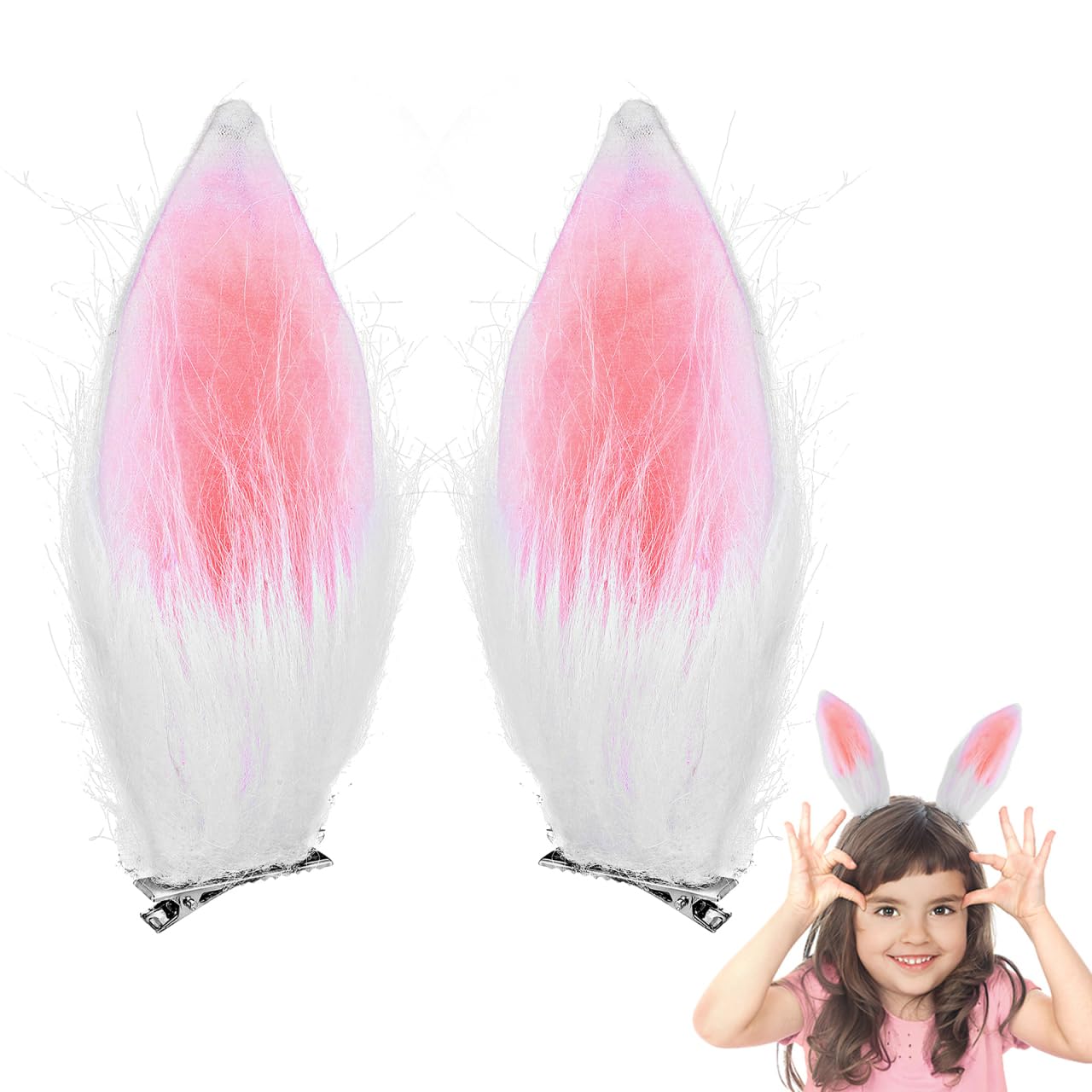 ibasenice Rabbit Ear Hair Clips Cute Plush Bunny Ears with Bendable Wire for Women Girls Cosplay Party Costume Props