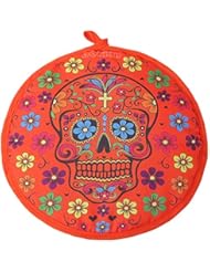 DOKKIA Tortilla Warmer 12 Inch Insulated Cloth Pouch - Microwavable Use Fabric Bag to Keep Food Warm for up to One Hour (12 Inch, Fiesta Sugar Skull Floral Day of The Dead)