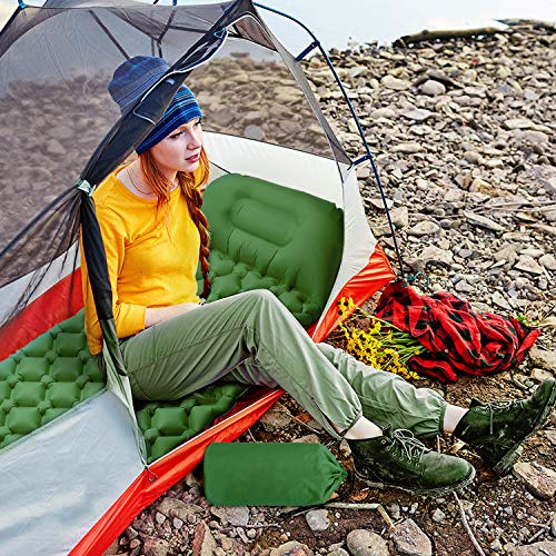 EVOLAND Ultralight Sleeping Pad for Camping, Inflatable Lightweight Compact Camping Sleeping Air Pads with Pillow for Backpacking, Hiking