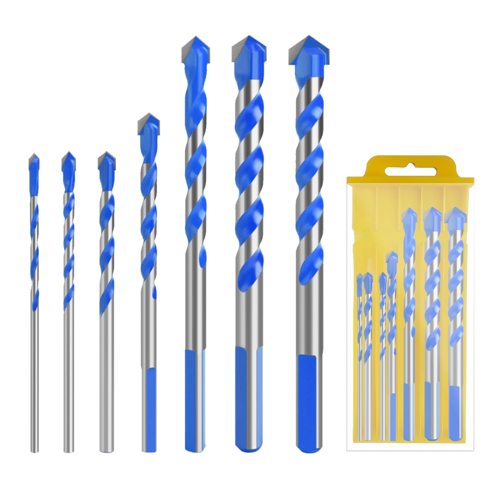 VINEST 7 Pieces Alloy Drill Bit Sets, 3/4/5/6/8/10/12mm Spiral Metal Drill Bits, Triangular Drill Bit Set, Multifunctional Masonry Drill Bits Set with Storage Box, for Concrete Stainless Steel