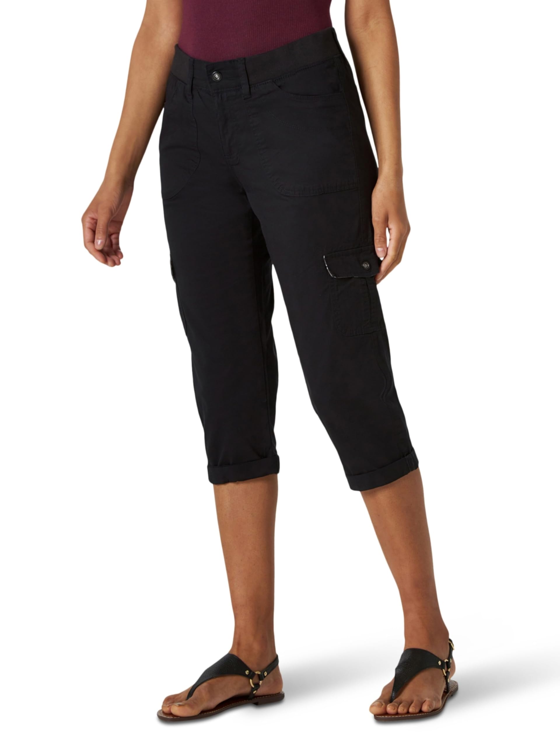 Photo 1 of Lee Women's Relaxed Fit Austyn Knit Waist Cargo Capri Pant, Black, 4