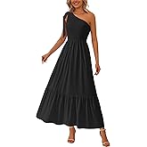 PRETTYGARDEN Womens One Shoulder Summer Maxi Dress Smocked Flowy Boho Beach Long Sundress Sleeveless Wedding Guest Dresses