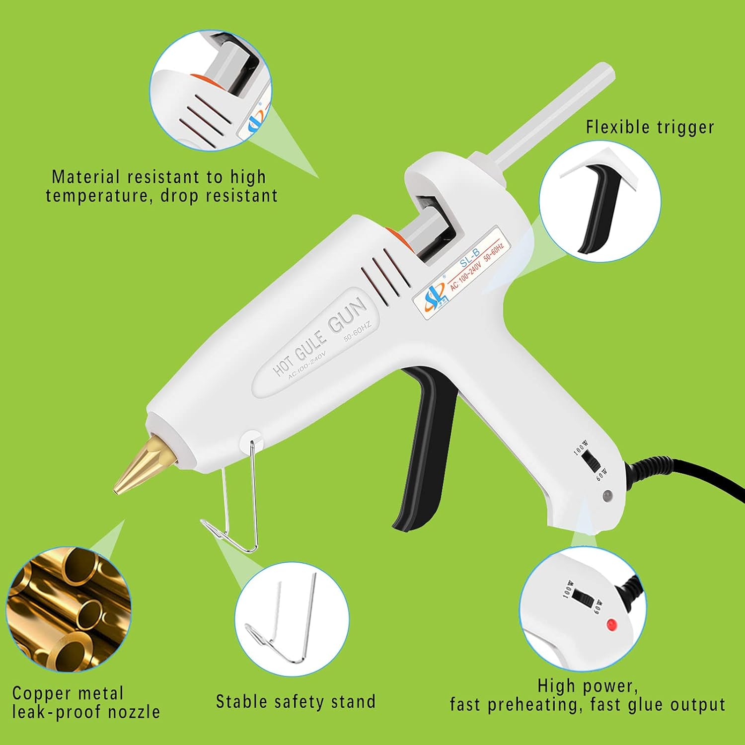 Hot Glue Gun Full Size Hot Melt Glue Gun Kit, Heavy Duty 60/100W Glue Gun with 10 Pcs Glue Gun Sticks and Protective Box for Crafts, DIY Art Decoration, Repairs