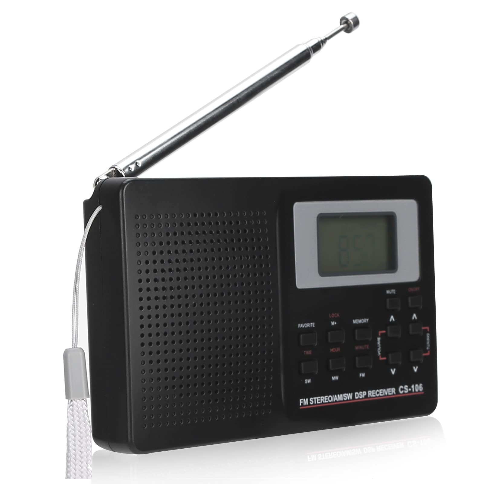 Digital Radio, Portable AM FM Receiver with SW MW LW TV Bands, Digital Clock, Earphone Jack for Home Use
