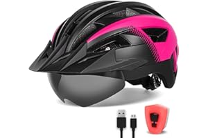 FUNWICT Adult Bike Helmet with Visor and Goggles for Men Women Mountain Road Bicycle Helmet Rechargeable Rear Light Cycling Helmet