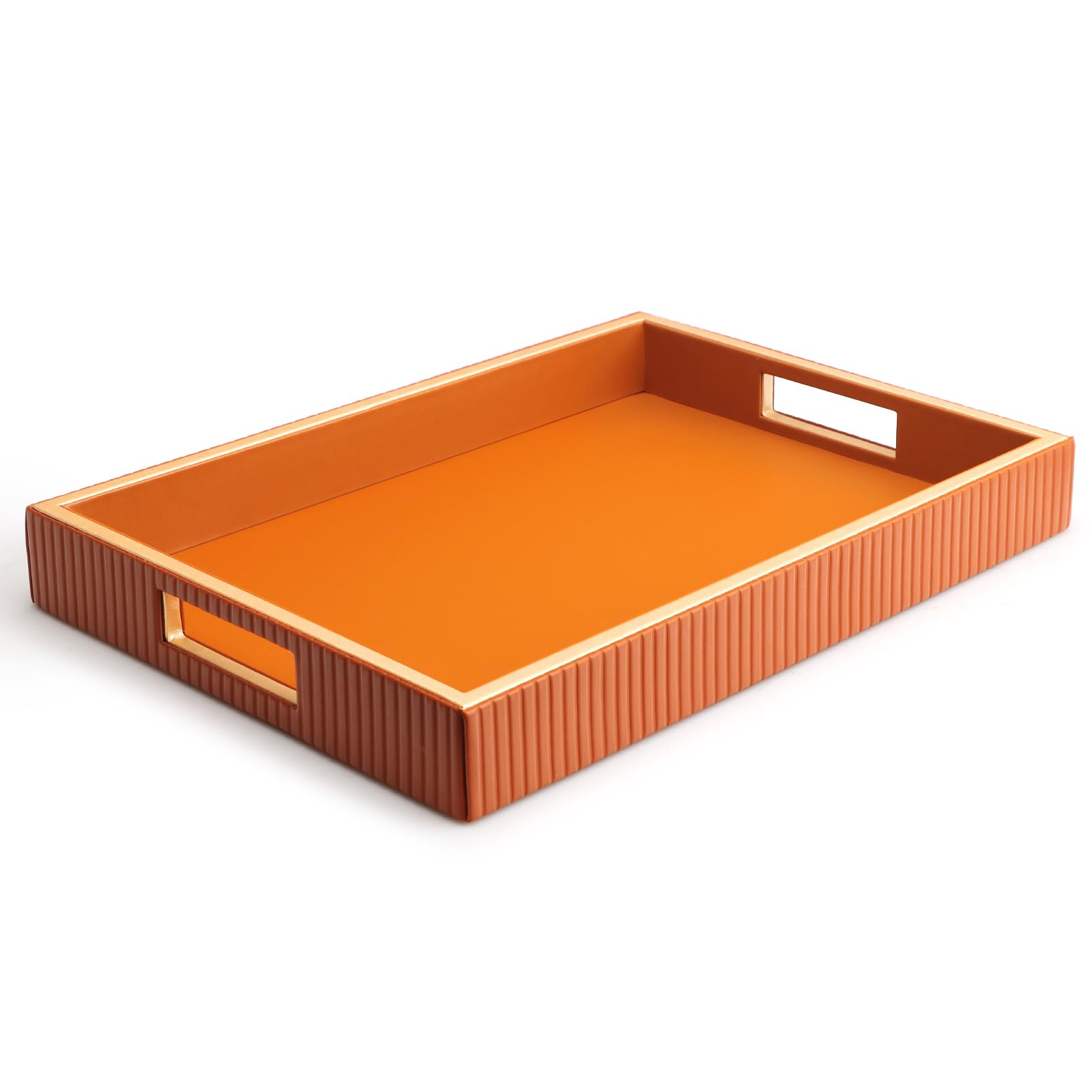 SANZIE Orange Leather Tray Desktop Storage Organizer Modern Rectangular Holder for Sundries Cosmetics Phone Wallet Cutlery