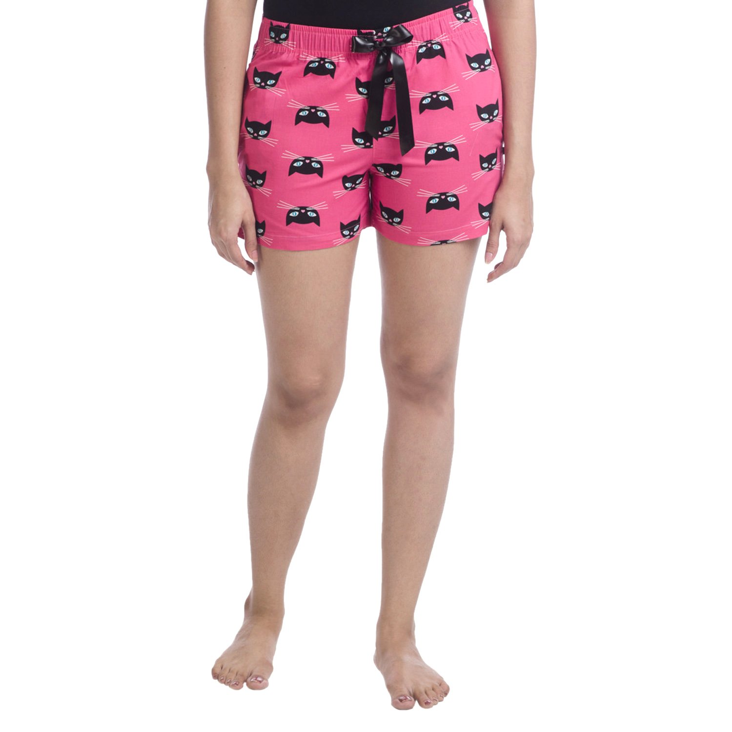 nite flite women's cat print cotton lounge shorts